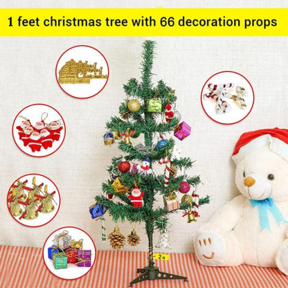 Christmas Tree (1 Feet) for Table Home Office Decoration with 5 Packet Ornaments Tree Decoration Props - Xmas Tree