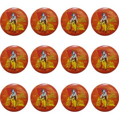 Jai Shree Ram Pin Badge With Photo, Shree Ram Ji Printed Pin Badge For Shirt, T-Shirt, Kurta-Pajama 45MM, Orange (Pack of 12Pcs.)