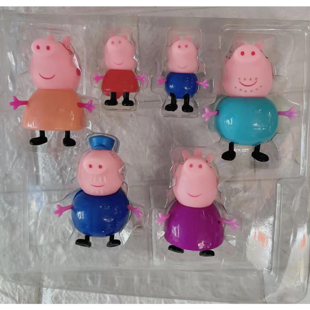 Pig Family Set of 6, Best Gift for Kids Pepa Pig, George, Daddy Pig, Mommy Pig, Granny Pig, Grandpa Pig, Soft Rubber face, Pretend Play Set for Kids