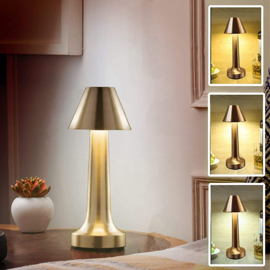 Pyramid Shape Night Lamp Rose Gold Metal LED Table Lamp with Touch Sensor, 3 Levels Brightness, Ideal Bedside Lamp or Night Light for Decoration Home