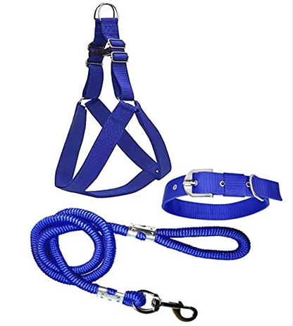 Dog Combo Pack of Harness, Neck Collar Belt and Rope Set (Black,Rope Size 1.5M-2M)