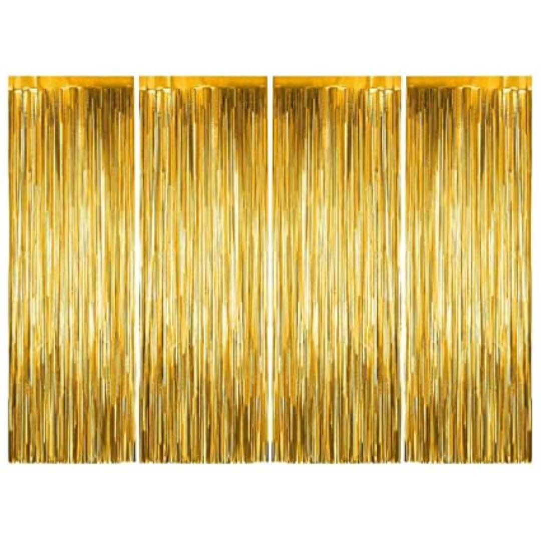 Golden Foil Curtains medium for Birthday Decoration -4Pcs Foil Curtain for Decoration -striped,Golden,Anniversary,Party Decor, bride Shower decoration