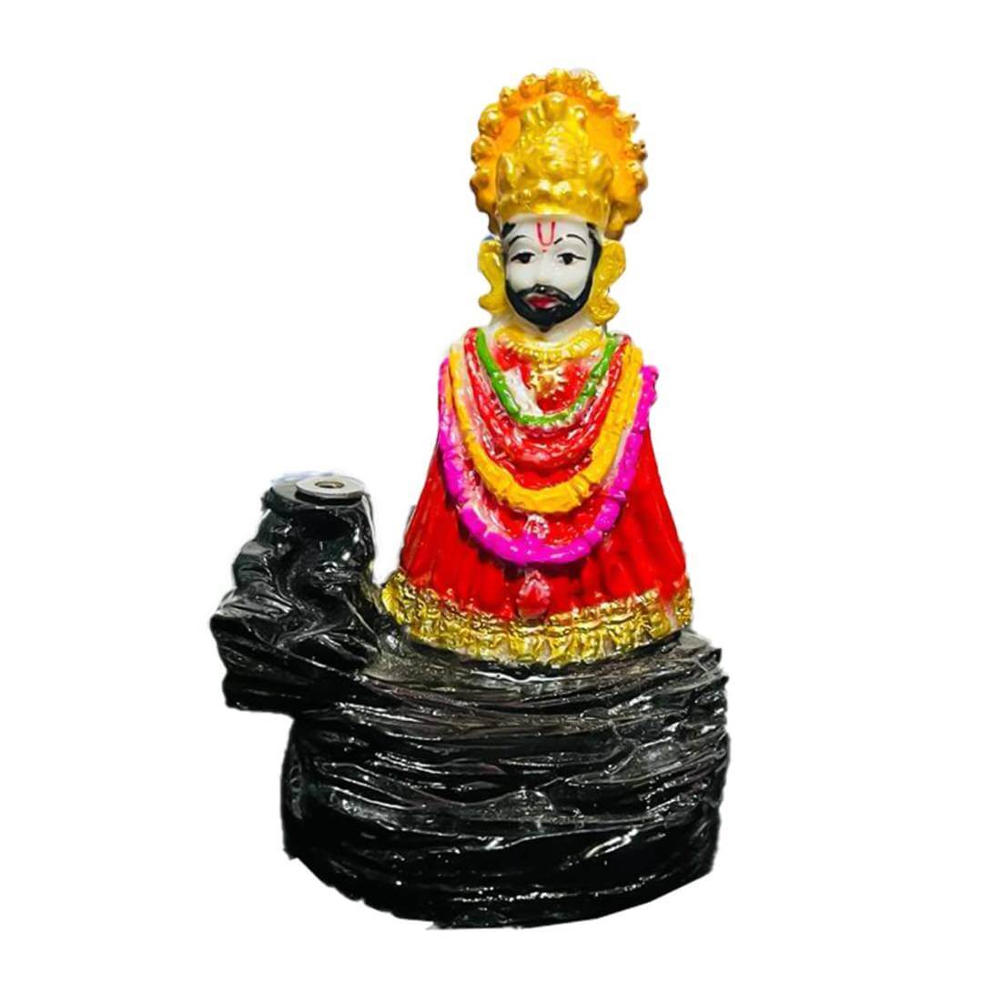 KHATU Shyam JI Murti Smoke Fountain Backflow Cone Incense Holder 12cm Height, with 10 Free Smoke Cones, Decorative Showpiece for Home, Temple & Office
