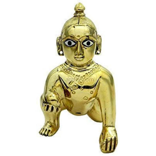 Brass Bal Krishna Idol | Laddu Gopal Figure Statue | Shree Krishna Peetal Murti Sculpture Janmashtani Special for Home Temple Golden, Size (0 Number)