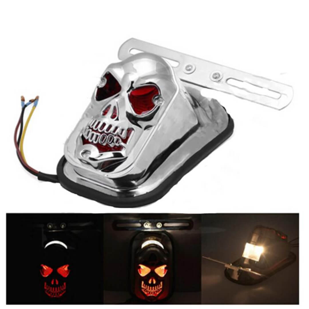 Skull Shape Taillight, Universal LED Motorcycle Tail light, Ghost Shape Head Taillight For Bullet and Other Bike