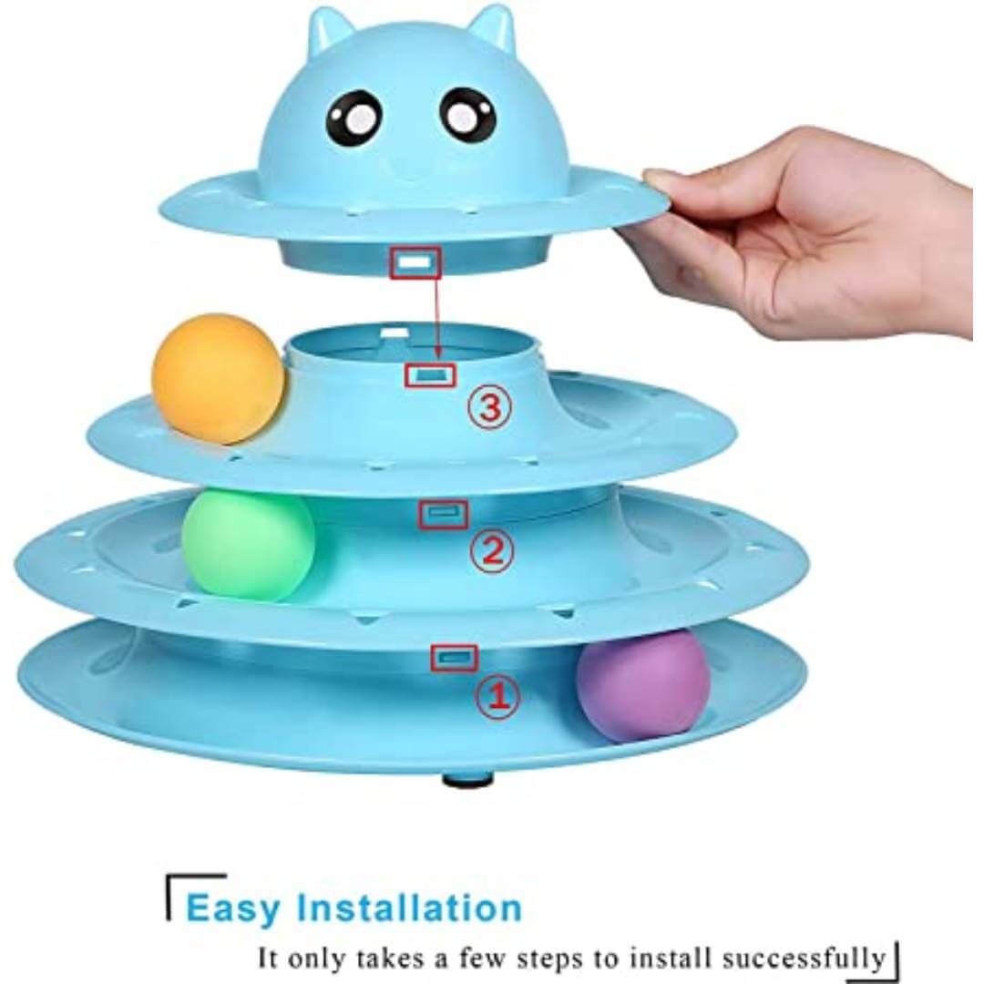 Cat Toy Roller 3-Level Turntable Cat Toy Balls with Three Colorful Balls Interactive Kitten Fun Mental Physical Exercise Puzzle Toys.