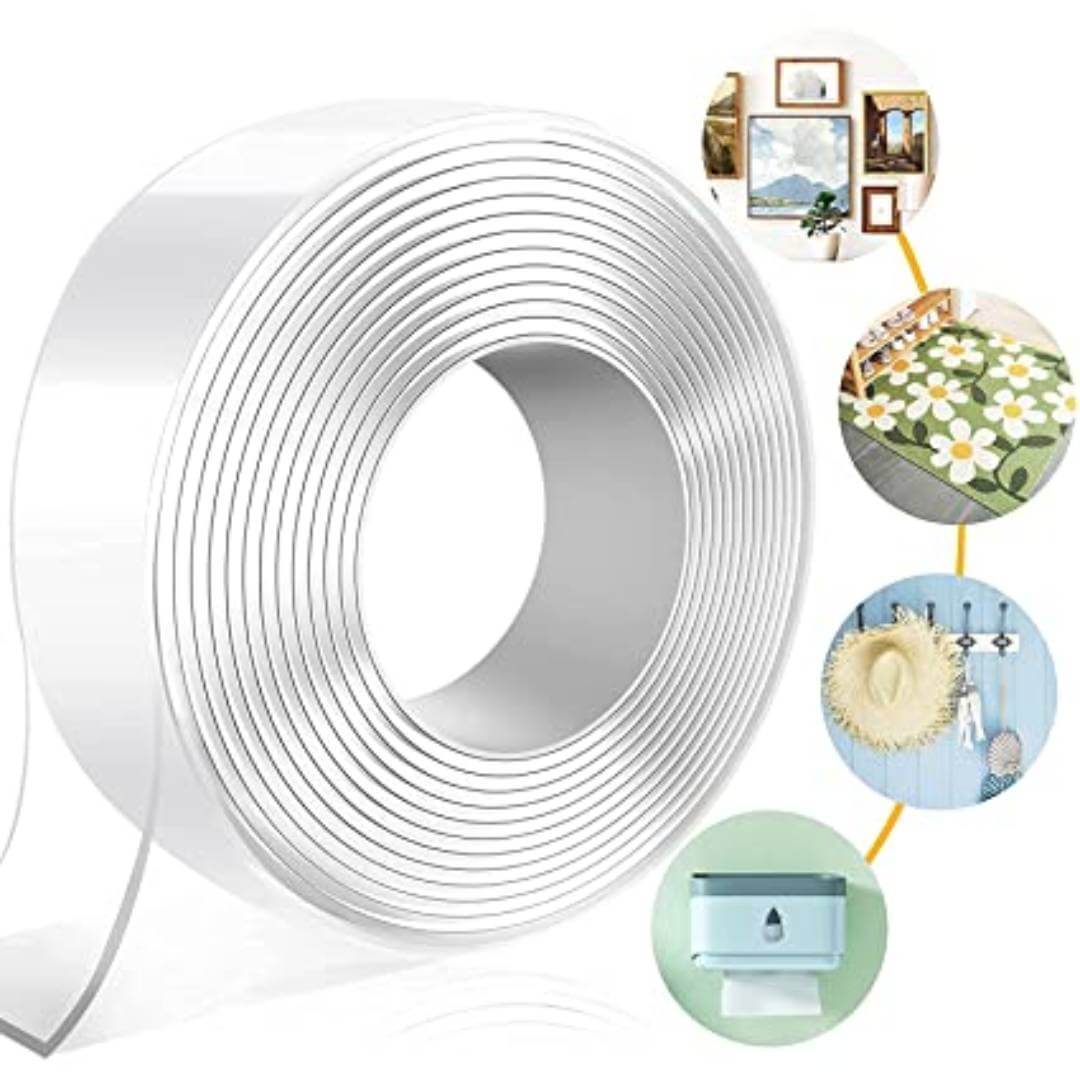 Double Sided Tape (Pack of 2) - Multipurpose Removable Traceless Mounting Adhesive Tape for Walls Washable Reusable