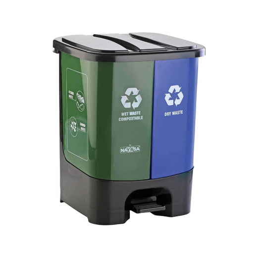 NAYASA 2 in 1 Dustbin - Dry Waste and Wet Waste Dustbin (19 Ltrs) - Small Plastic Dustbin (Blue,Green)