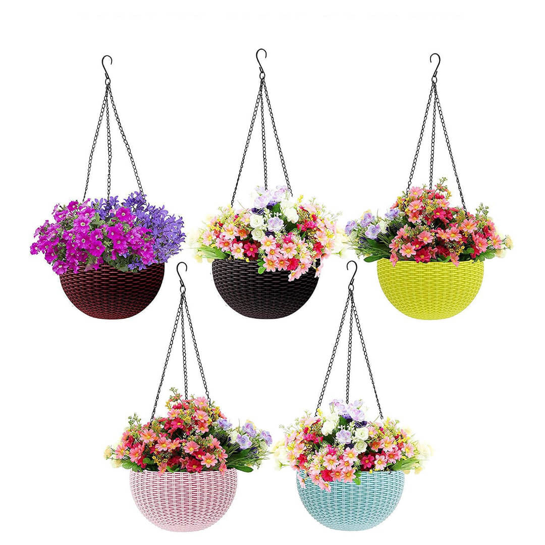 Plastic Flower Hanging Pot Basket For Garden, Home and Office | Pack of 5