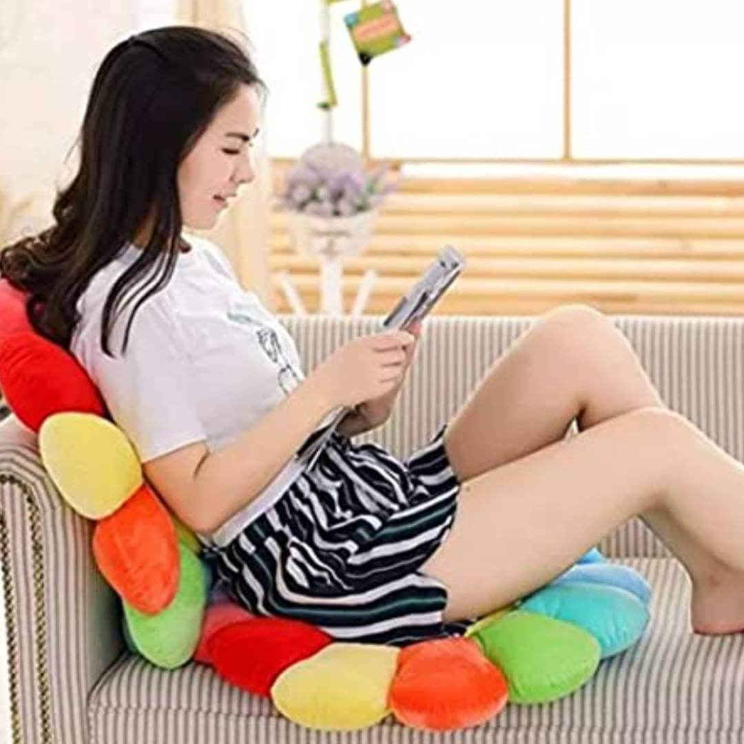 Sun Flower Smiley Cushions Chair Back | Sun Flower Design Kids Pillow | Emoji Pillow Cushions Set of 2 (Multi)