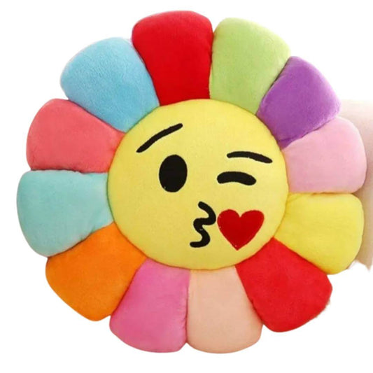 Sun Flower Smiley Cushions Chair Back | Sun Flower Design Kids Pillow | Emoji Pillow Cushions Set of 2 (Multi)