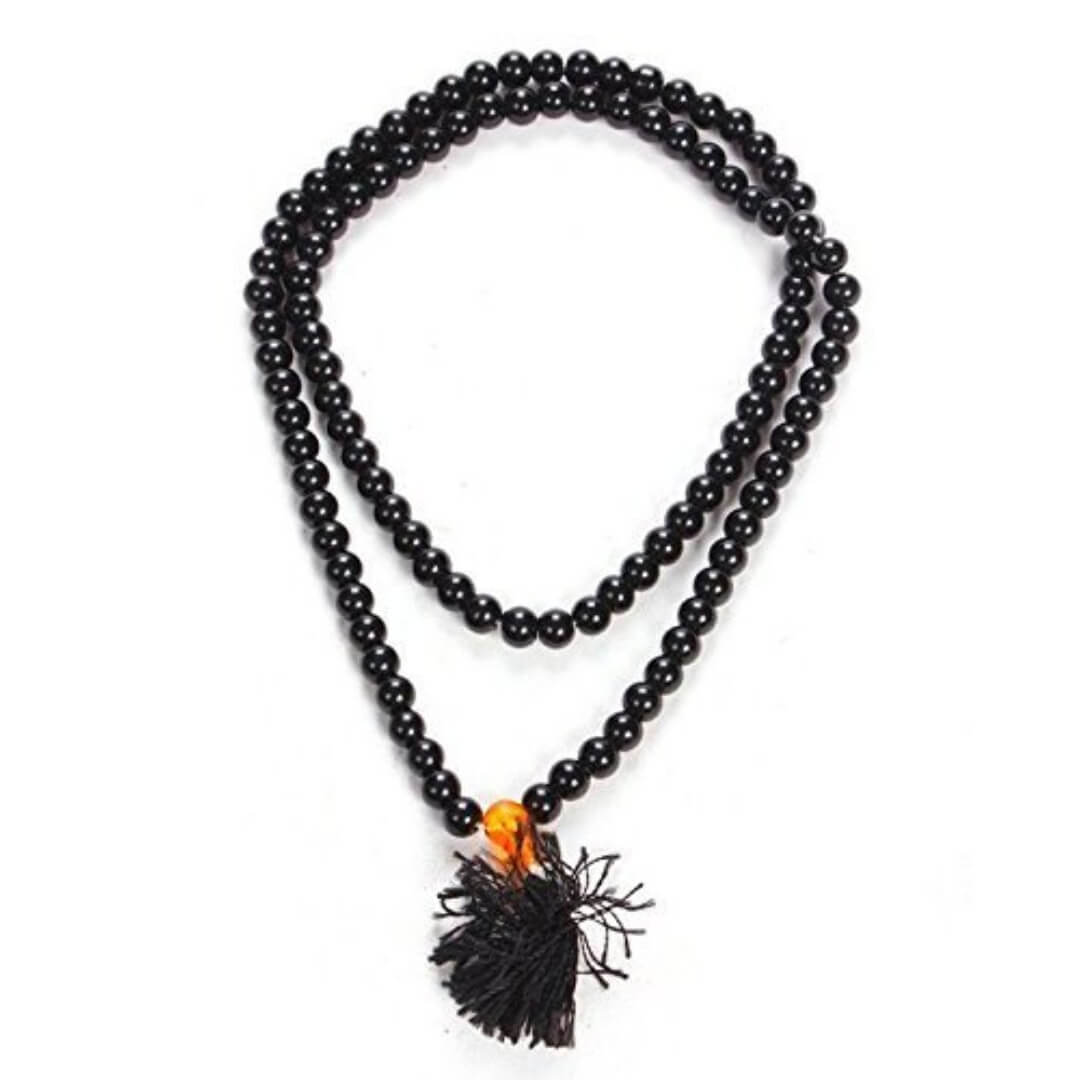 Black Glass Beads Mala l Black Agate, Hakik Mala 108, Sulemani Gemstone | Positive Effect Vastu Crystal Healing Unisex Use as Bracelet & Necklace