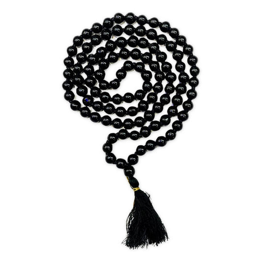 Black Glass Beads Mala l Black Agate, Hakik Mala 108, Sulemani Gemstone | Positive Effect Vastu Crystal Healing Unisex Use as Bracelet & Necklace