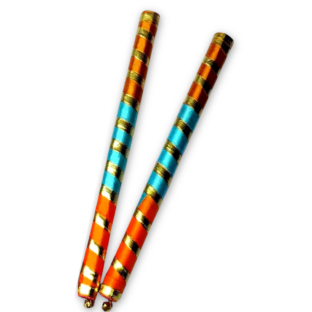 Colorful Decorated Wooden And Lace Dandiya Sticks, Dandiya Sticks For Navratri Garba, Dandiya Garba Dance (1 Pair)