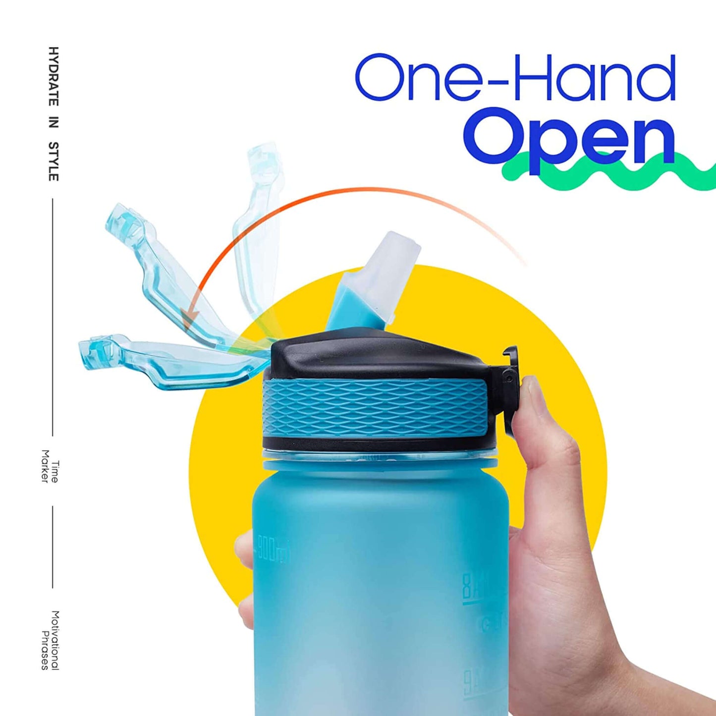 Drinking Water Bottle with Motivational Time Marker, Sipper Straw Drinking Reminder, For Gym, Kids, Home, Office, School (1000ML, Assorted Color)
