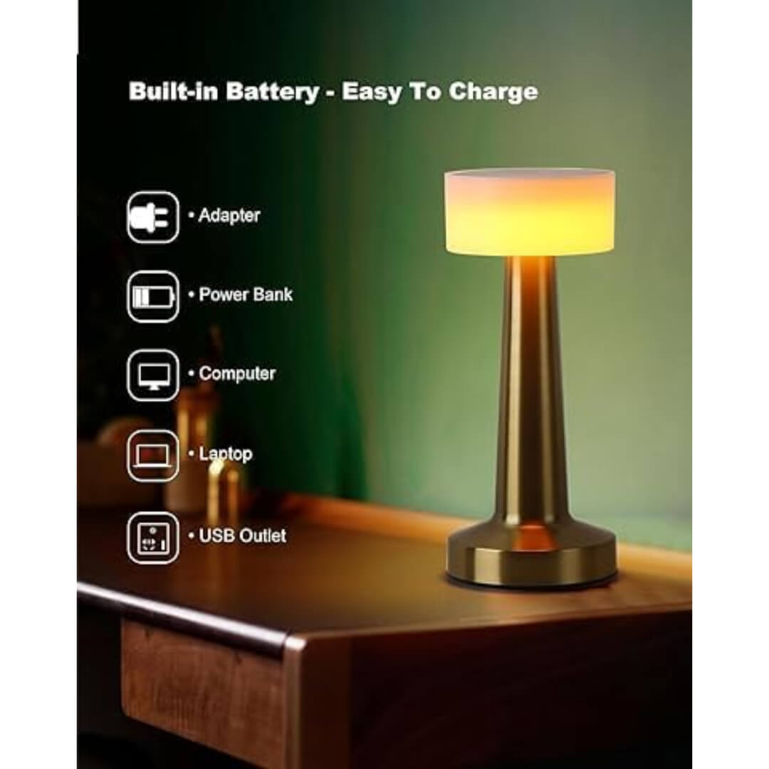 Dumbbell Shape Rechargeable Rose Gold Metal LED Table Lamp with Touch Sensor, 3 Levels Brightness, Cozy Warm Lighting - For Home And Room Decore