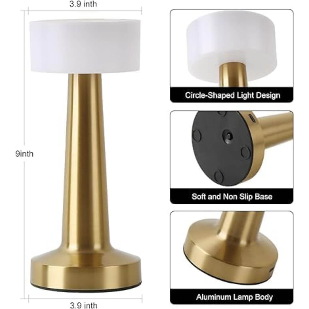 Dumbbell Shape Rechargeable Rose Gold Metal LED Table Lamp with Touch Sensor, 3 Levels Brightness, Cozy Warm Lighting - For Home And Room Decore