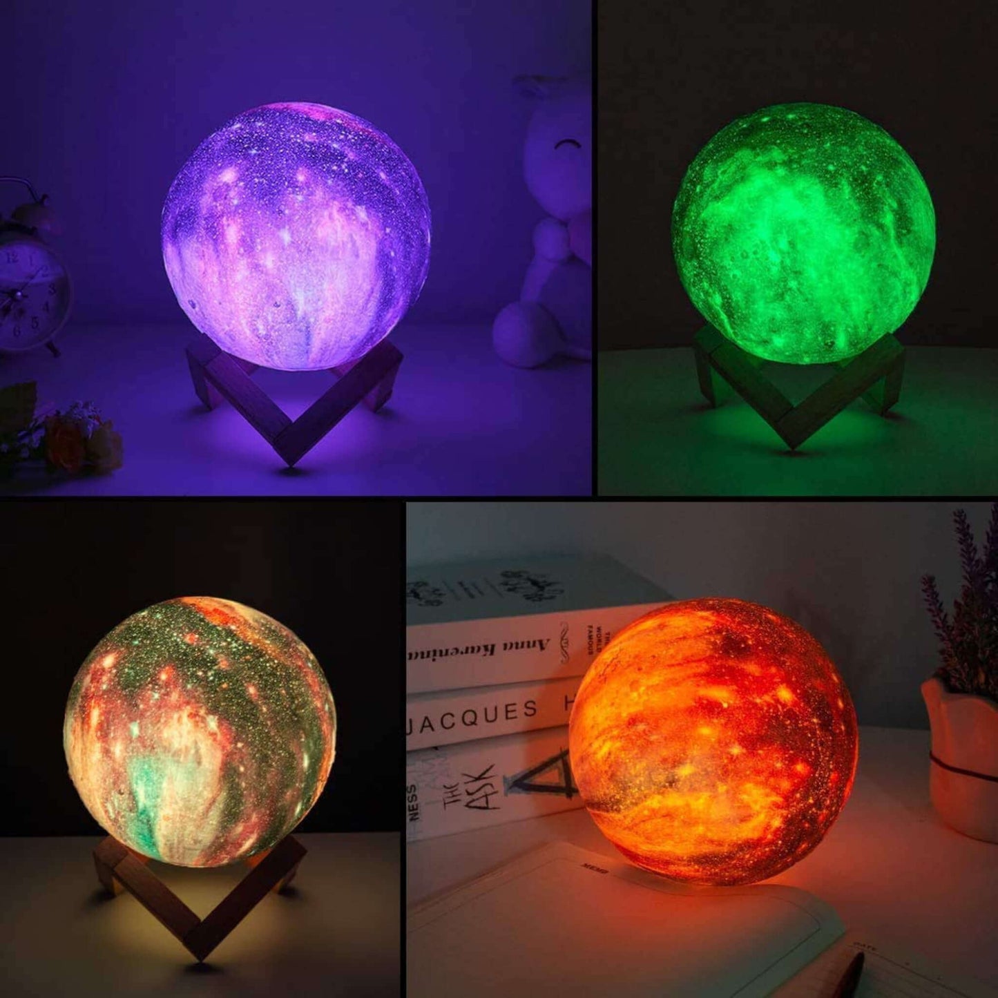 Galaxy Moon Night 7 Colors LED Lamp with USB Rechargeable Battery, Touch Control for Bed/Living Room, Kids, Home Decor (15 cm,  Multi-Coloured)