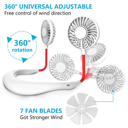 Hand Free Mini USB Fan - Rechargeable Headphone Design Neckband Fan, 3 Level Air Flow, 360 Degree Free Rotation Perfect for Sports, Office ,Outdoor