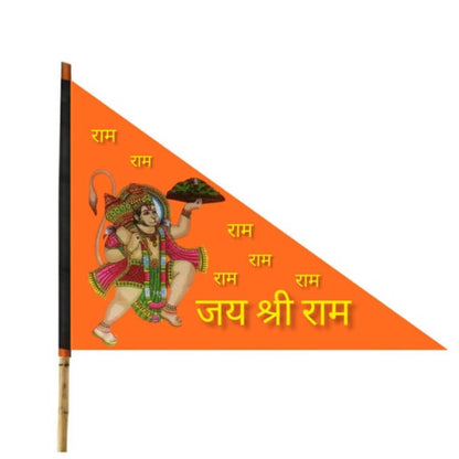 Khade Hanuman Ji Printed Dhwaj, Triengal Shap, Jai Shree Ram Printed Jhanda, Hanuman Ji Bhagwa Flag (Multiple Size) Orange