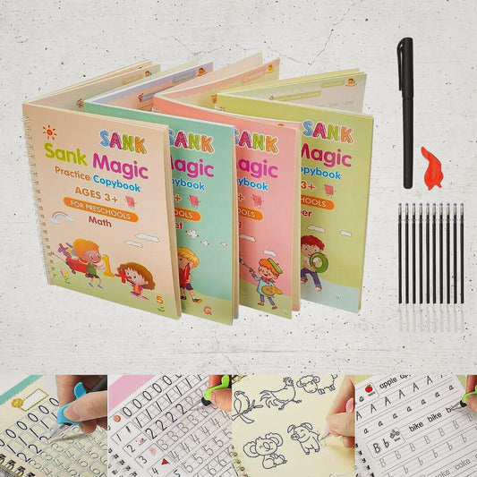 Magic Book Writing Book, Magic Calligraphy Copybook Set of 4, Practical Reusable Writing Tool Simple Hand Lettering