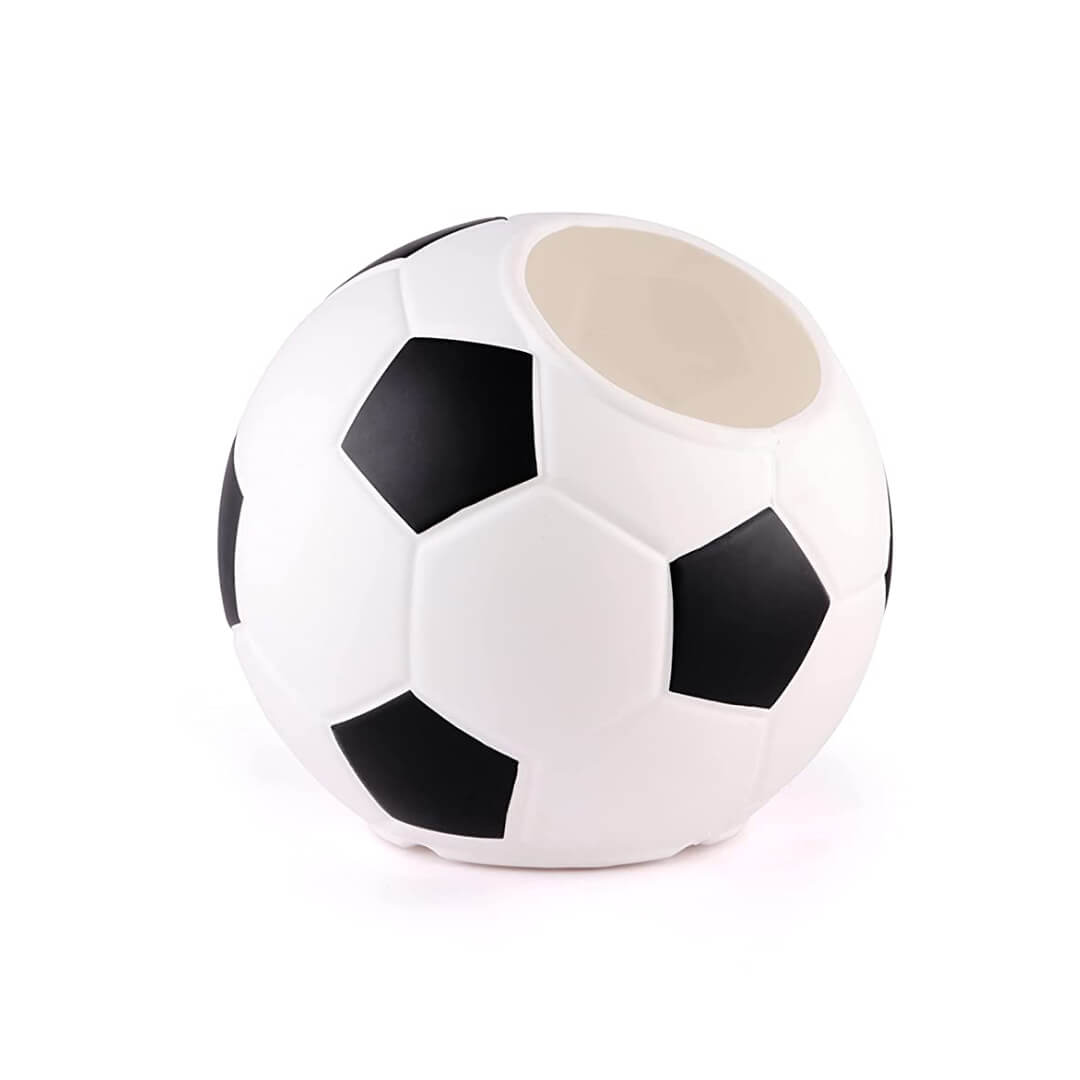 Unique Football Shape Planter and Trendy Pot for Indoor and Outdoor Gardening, Table Top Football Pot White & Black
