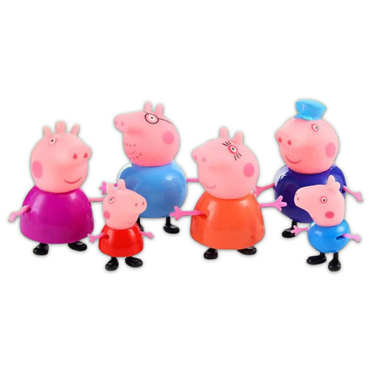 सुअर परिवार 6 का सेट, बच्चों के लिए सर्वश्रेष्ठ उपहार पेपा सुअर, जॉर्ज, डैडी सुअर, माँ सुअर, दादी सुअर, दादाजी सुअर, नरम रबर चेहरा, बच्चों के लिए नाटक सेट