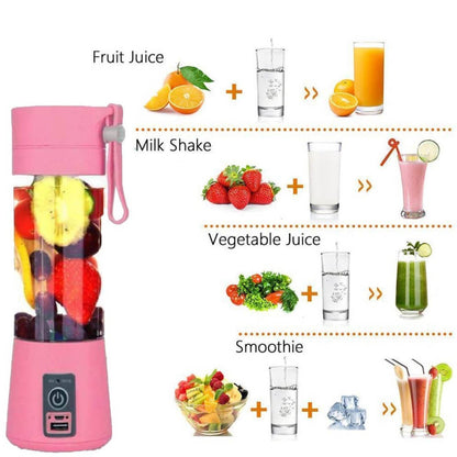 Portable Blender Juicer Grinder Mixer with Blade for Smoothies and Shakes with 4 Blades USB Rechargeable Juicer For Home, Travel, Gym and Office