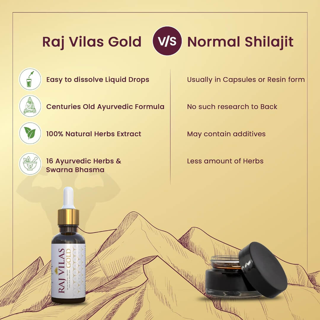 Raj Vilas Gold Ayurvedic Drops with Shilajit, Swarna Bhasma, Ashwagandha 14 Natural Herbs | Premium Ayurvedic Supplement | For Men (Pack of 2) (30ml)