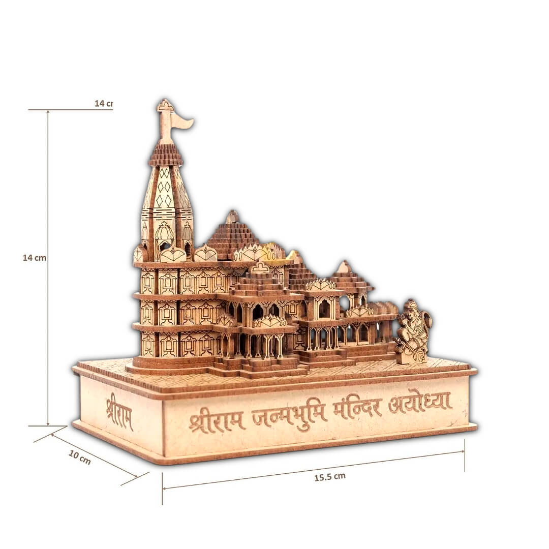 Shree Ram Mandir Ayodhya Wooden Architectural Model, Ram Janmbhumi Ayodhya Mandir For Home, Office, Car Dashboard - 1Pcs