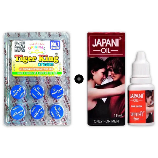 Tigerking Ayurvedic Cream with Japani Oil For Men, (Blue Cream, 6 x 1.5 g) with Oil (15ml)