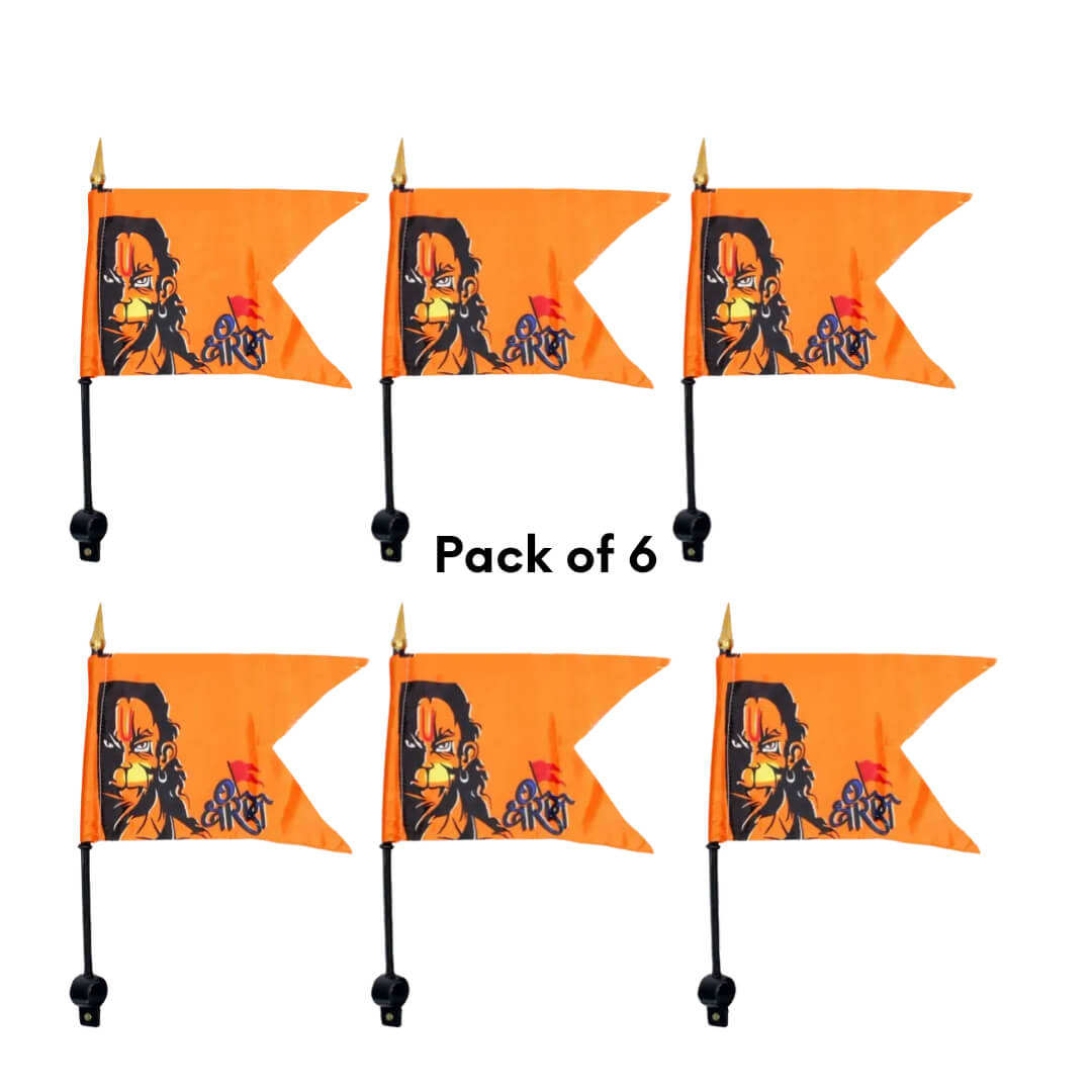 Traditional Bike Flag 6 Pcs. Hanuman Ji Printed Flag, Hanuman Ji Bike Dhawaj With Rod Stick For Bike/Scooter/Scooty/Activa