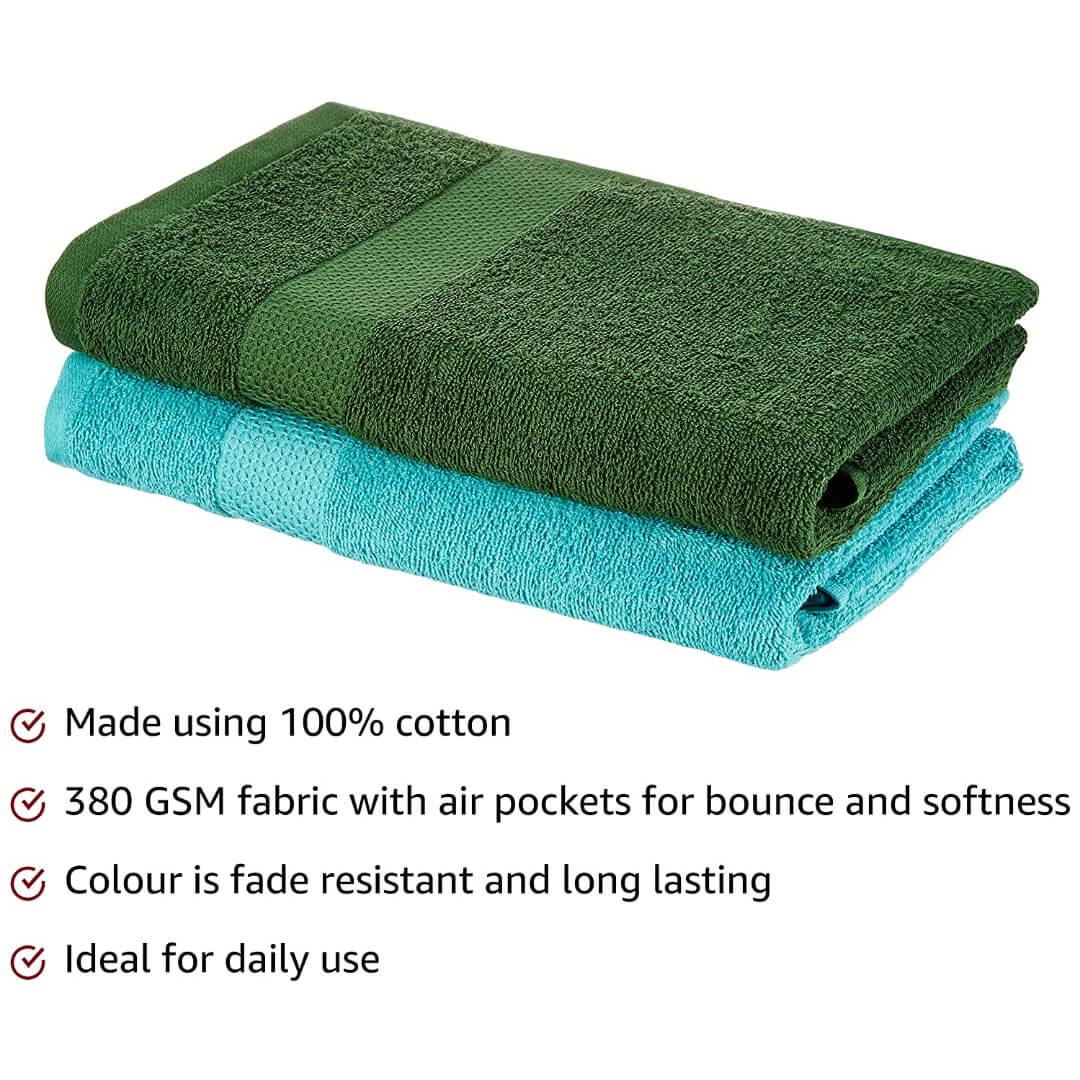 Bath Towel for Men/Women, Bathing Towel, Towels for Bath Large Size | 100% Cotton (2 Pcs). (Green, Blue)))