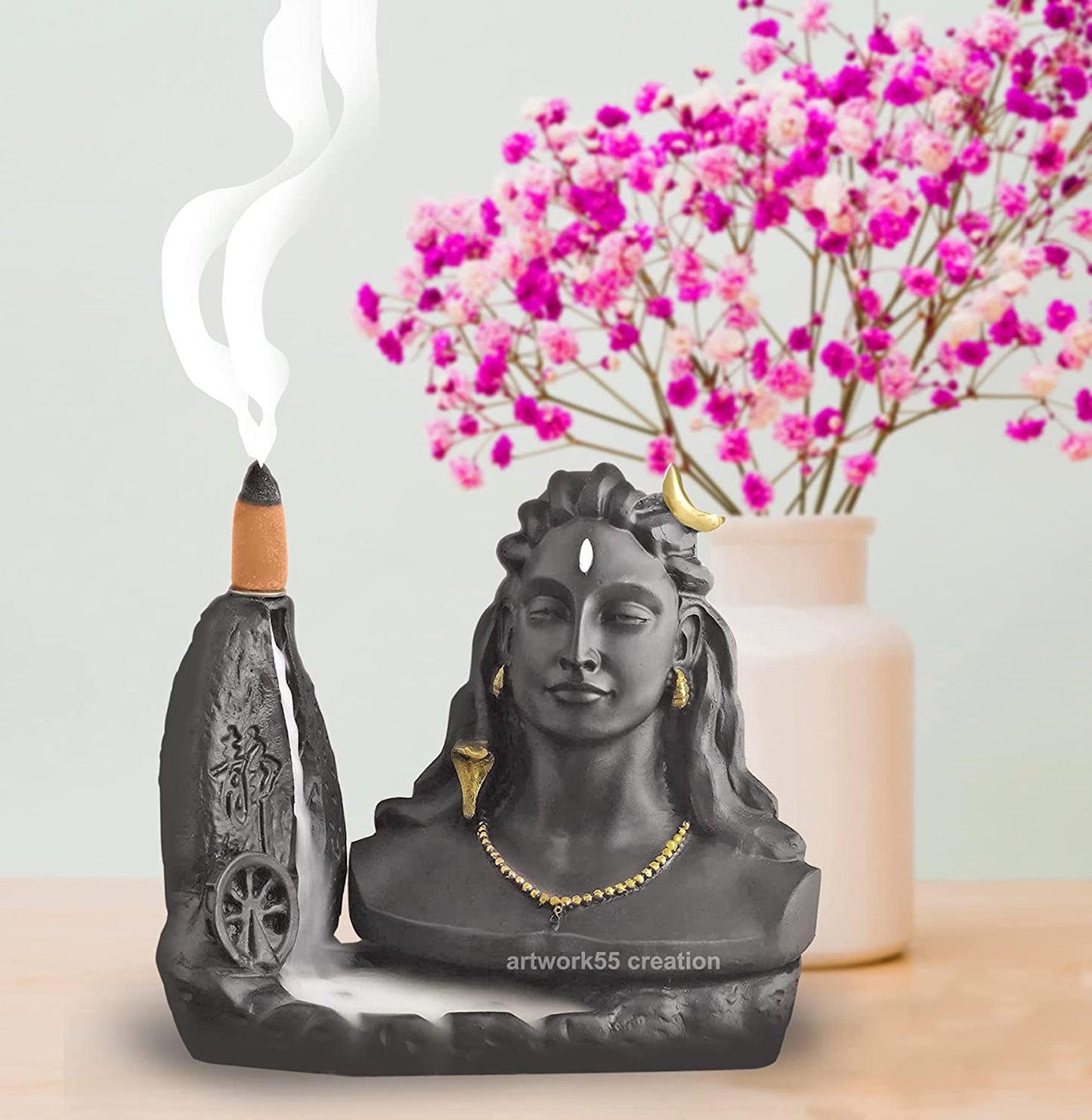 Adiyogi Dhyana Mudra Smoke Fountain with Back Flow Cone, Matte Black