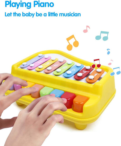 बच्चों के लिए 8 की 2 इन 1 पियानो जाइलोफोन, बच्चों के लिए शैक्षिक संगीत वाद्ययंत्र खिलौना, टॉडलर्स प्रीस्कूलर, क्लियर और क्रिस्प टोन (मिश्रित रंग)