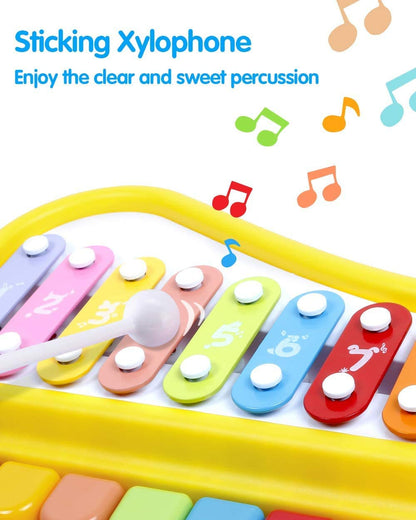 बच्चों के लिए 8 की 2 इन 1 पियानो जाइलोफोन, बच्चों के लिए शैक्षिक संगीत वाद्ययंत्र खिलौना, टॉडलर्स प्रीस्कूलर, क्लियर और क्रिस्प टोन (मिश्रित रंग)