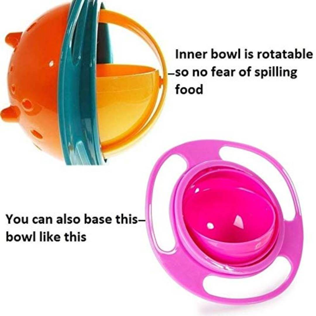 360° Revolving Spill Proof Food Snack Feeding Bowl with Lid for Baby and Kids (Multicolor)