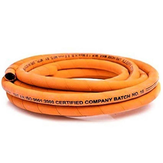 LPG Hose Pipe | 5 Layer Coating Gas Pipe - 2 Meter - ISI Certified - 100 Percent Flame Resistant | Made with Reinforced Steel (Orange)