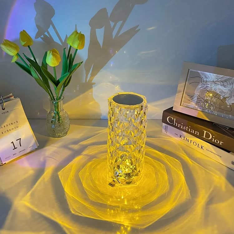 LED Crystal Table Lamp Rose Light Projector 3/16 Colors Touch Night Light  Romantic Diamond Atmosphere Light USB Home Bar Decor