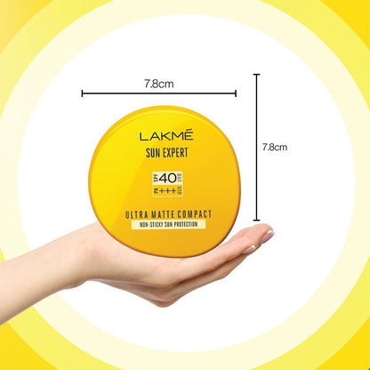 Lakme सन एक्सपर्ट अल्ट्रा मैट Spf 40 Pa+++ कॉम्पैक्ट, नॉन ग्रीसी नॉन स्टिकी, भारतीय त्वचा के लिए, इवन-टोन कॉम्प्लेक्शन देता है, 7 gm