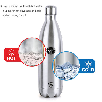Cello Duro Tuff Steel Series- Swift Double Walled Stainless Steel Water Bottle with Durable DTP Coating, 1000ml,(Multicolor)1pc