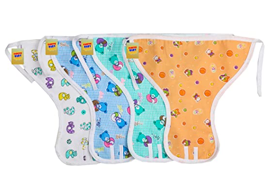 Cotton Cloth Nappies for Newborn,Reusable Diapers,Langots,U Shaped Double Layer Padded Extra Soft Nappy For babies (Pack of 12)(0-4 Months)Multicolor