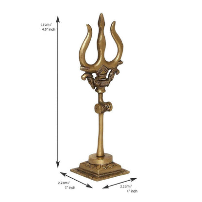 Brass Damru Trishul on Stand Show Piece Handcrafted Figur Decoration Items for Car Dashboard/Temple, Puja Ghar Room,  House & Office 1set (4.5 inch)
