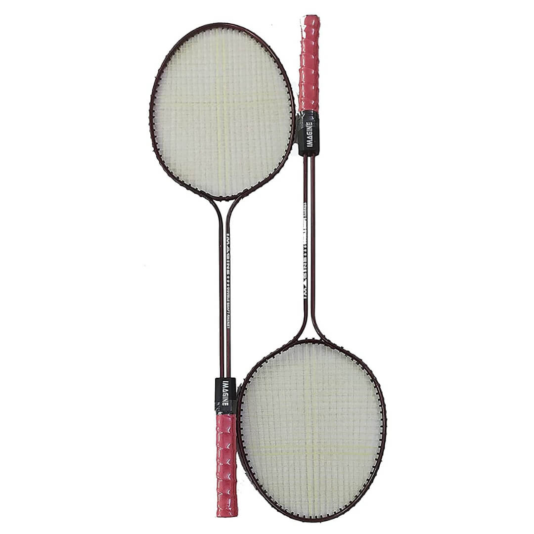 Generic Steel Badminton Racket Set of 2 Piece (1 Set) with 3 Piece Plastic Shuttlecock Combo Pack for Boys & Girls (Assorted Colour)