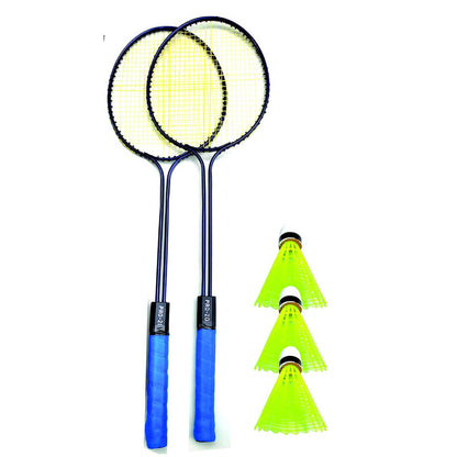Generic Steel Badminton Racket Set of 2 Piece (1 Set) with 3 Piece Plastic Shuttlecock Combo Pack for Boys & Girls (Assorted Colour)