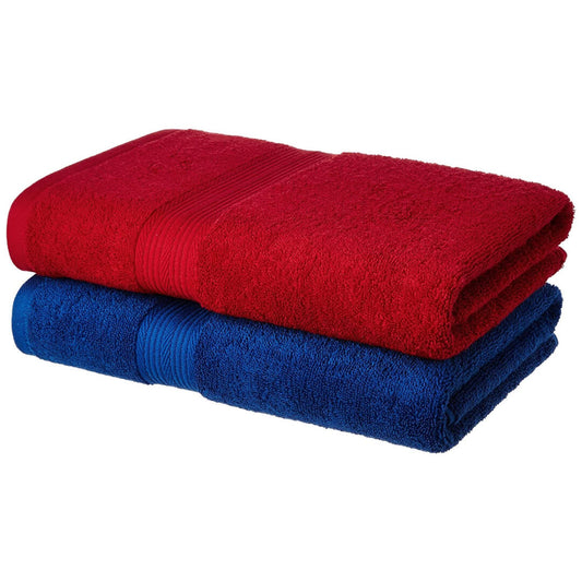 Bath Towel for Men/Women, Bathing Towel, Towels for Bath Large Size | Cotton (2 Pcs). (Blue & Red)