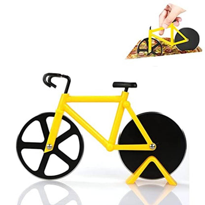 स्टेनलेस स्टील साइकिल के आकार का अनब्रेकेबल हैंडल पिज्जा कटर | पेस्ट्री कटर | हैंडल और स्टेनलेस स्टील ब्लेड पर ग्रिप के साथ पिज्जा स्लाइसर