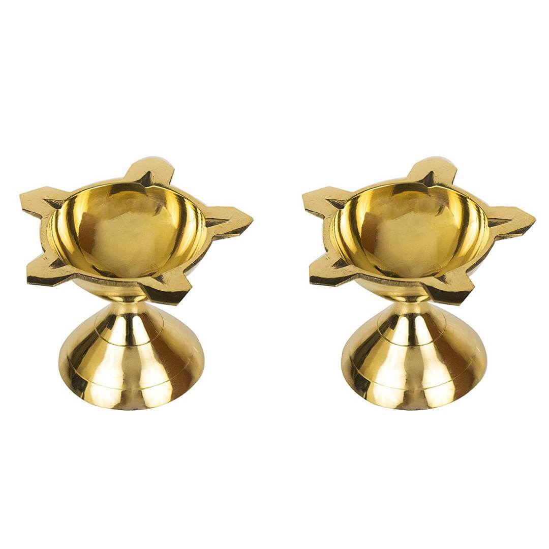 Traditional Brass Diya for Puja | Pooja Aarti | Arti Deepak Deepam Oil Lamp for Home Temple Puja Articles Decor Gifts Set -2