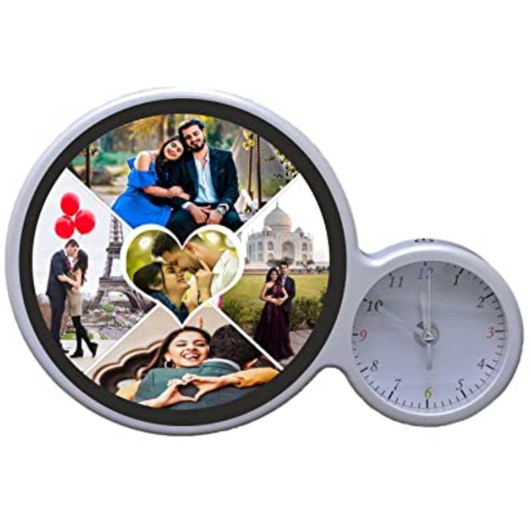 Clock Magic Mirror Cum Photo Frame Personalized Customized with LED Light for Home Decor Table, Living, Bedroom Lamp & Customized Personal Photograph