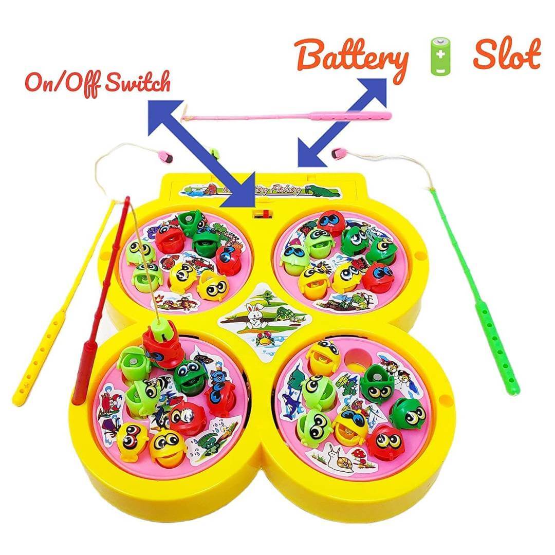 Fishing Game with Magnetic Rods and Fishes, Battery Operated for Kids Rotating Magnetic Hooks | Toy | Musical & Lights 2 - 4 Players Game with 4 Pools
